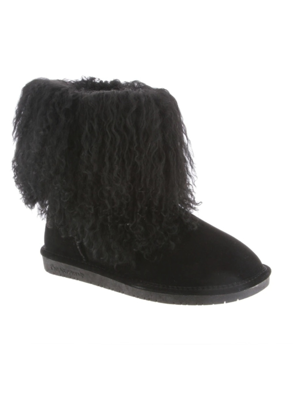 NEW BearPaw Black Real Suede and Curly Lambs Hair Shearling Boots Size 12/ 43